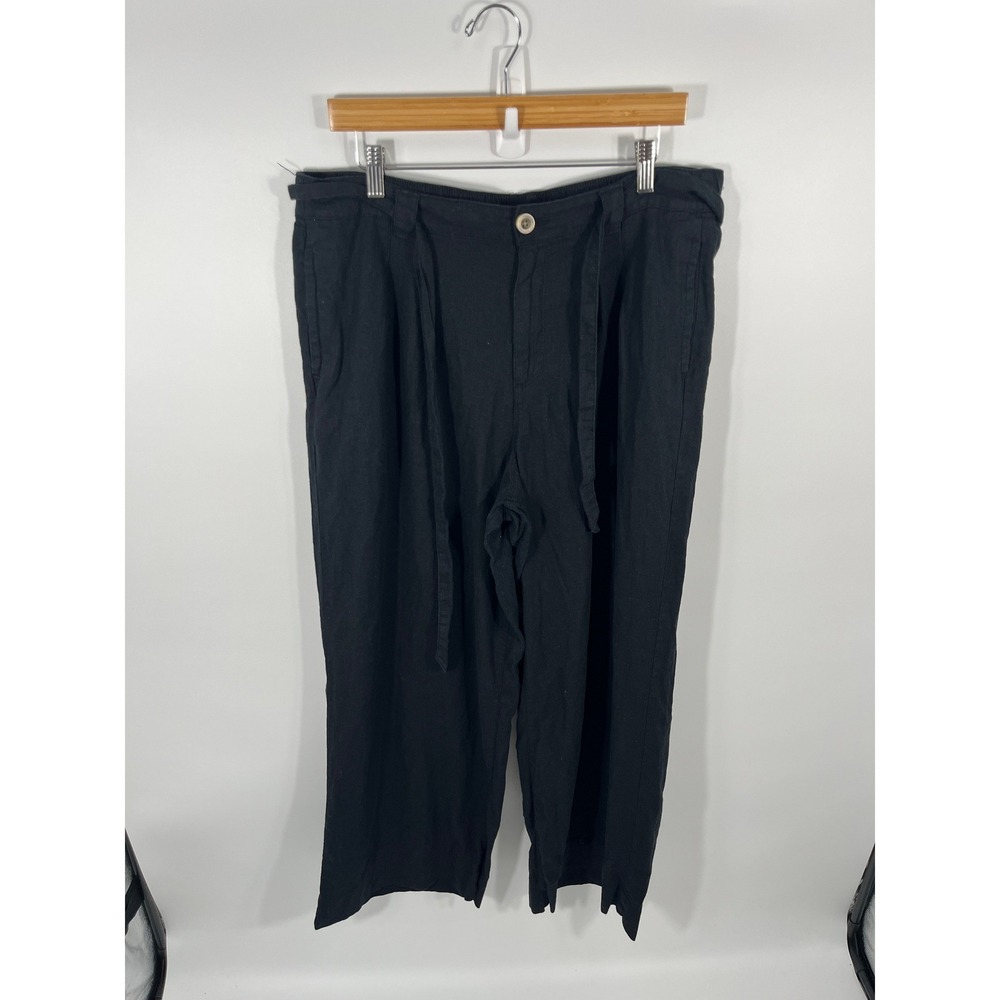 Sonoma Womens Wide Leg Linen Blend Pants XL Black Euro Summer Lightweight Resort